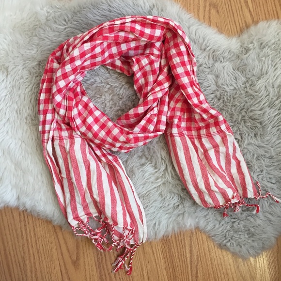 Madewell Red & White Gingham Stripe Print Scarf - Picture 1 of 3